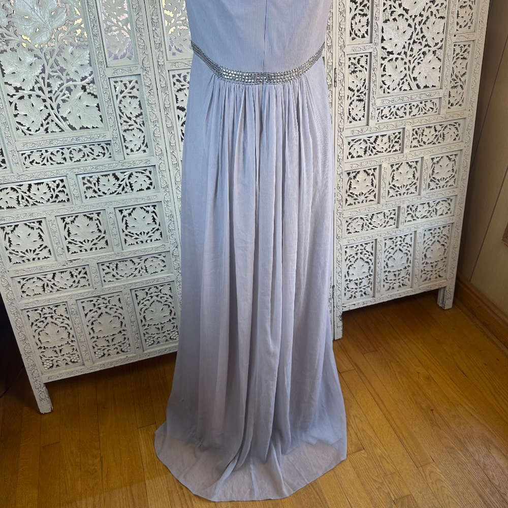 Adrianna Papell Gray Sequin Beaded Fairy Formal Flowy Chiffon Long Gown Sz Small - Picture 6 of 9